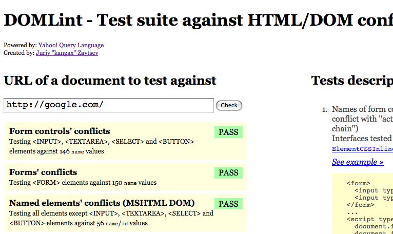 DOMLint test suite